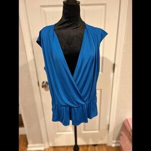 Worthington | Blue | Silk | Low Cut | Sleeveless | Blouse | Size XL